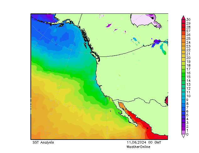 Pacífico SST mar 11.06.2024 00 UTC