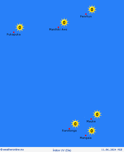 índice uv Islas Cook Oceanía Mapas de pronósticos