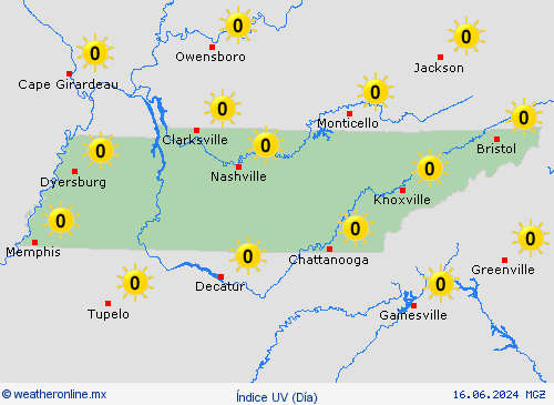 índice uv Tennessee Norteamérica Mapas de pronósticos